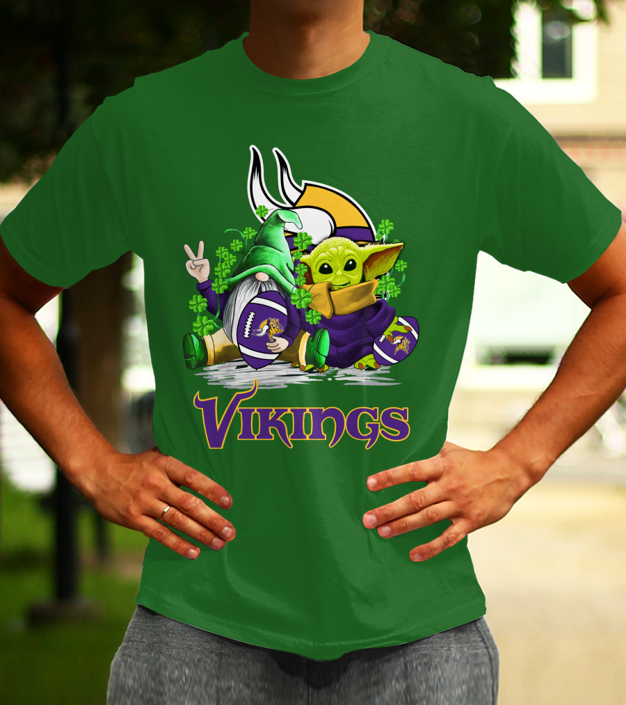 Vikings St. Patrick's Day Gnome And Green Alien With Football T-Shirt