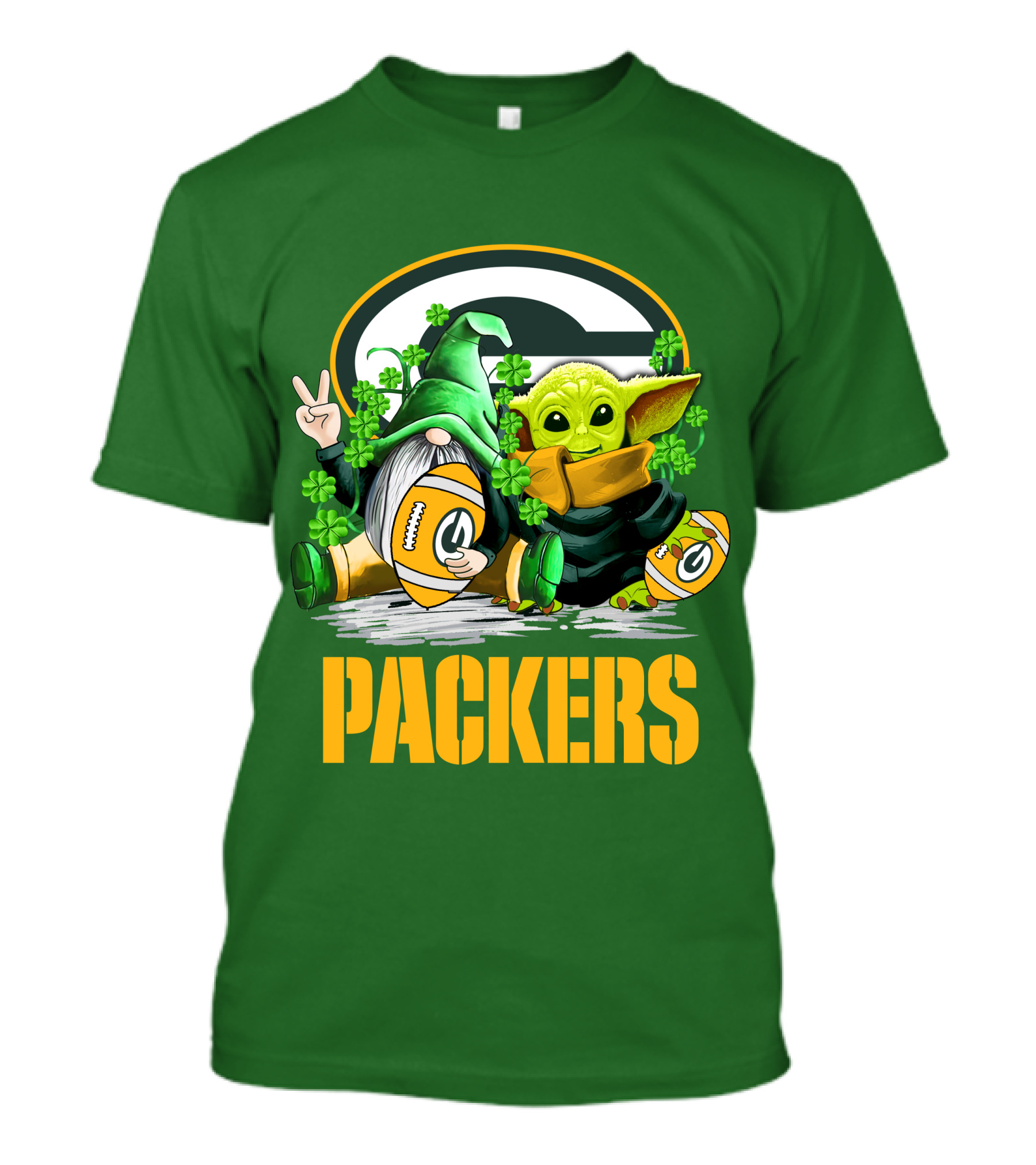 Green Bay Packers Shamrock Gnome And Alien Football St. Patrick's Day T-Shirt