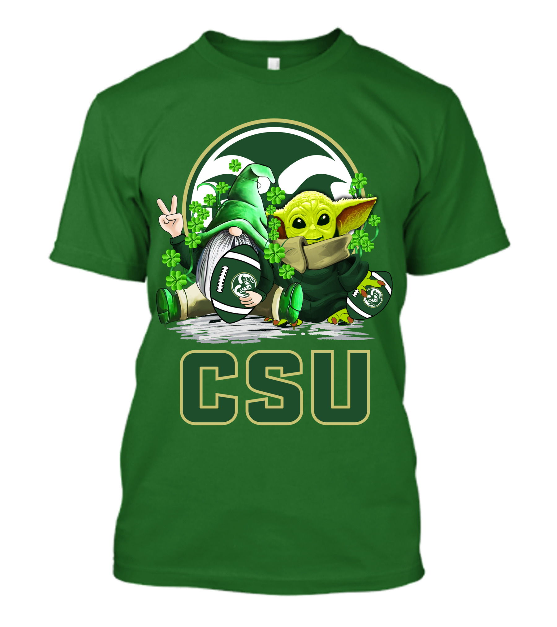 CSU Gnome And Baby Alien With Shamrocks For Colorado State Rams Football Patrick’s Day T-Shirt