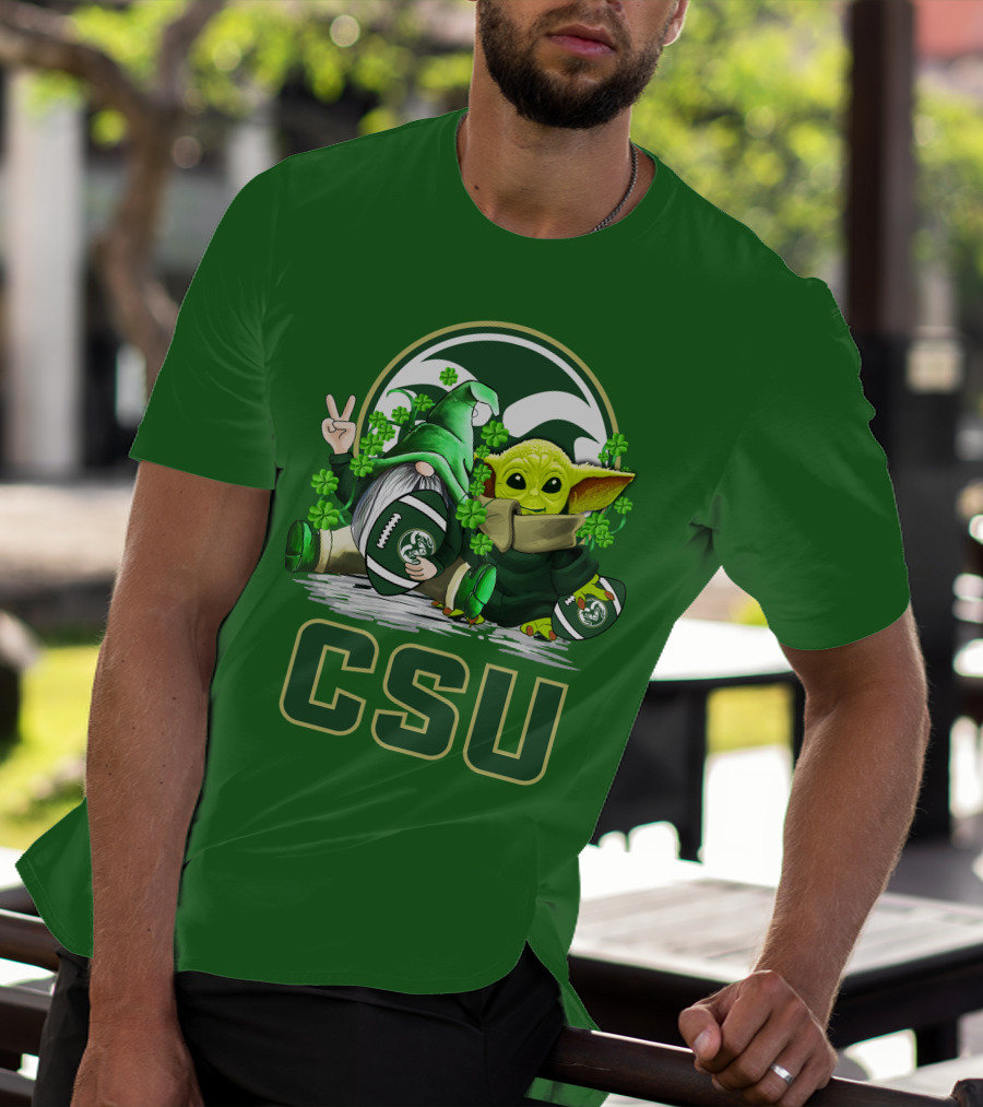CSU Gnome And Baby Alien With Shamrocks For Colorado State Rams Football Patrick’s Day T-Shirt