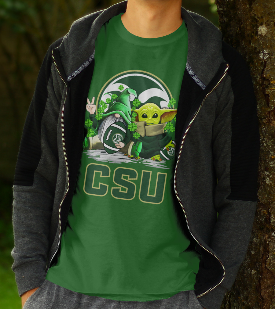 CSU Gnome And Baby Alien With Shamrocks For Colorado State Rams Football Patrick’s Day T-Shirt