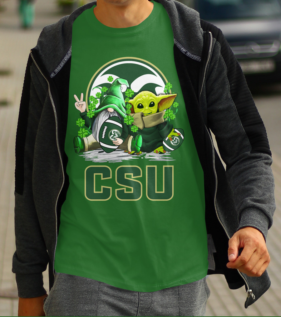 CSU Gnome And Baby Alien With Shamrocks For Colorado State Rams Football Patrick’s Day T-Shirt