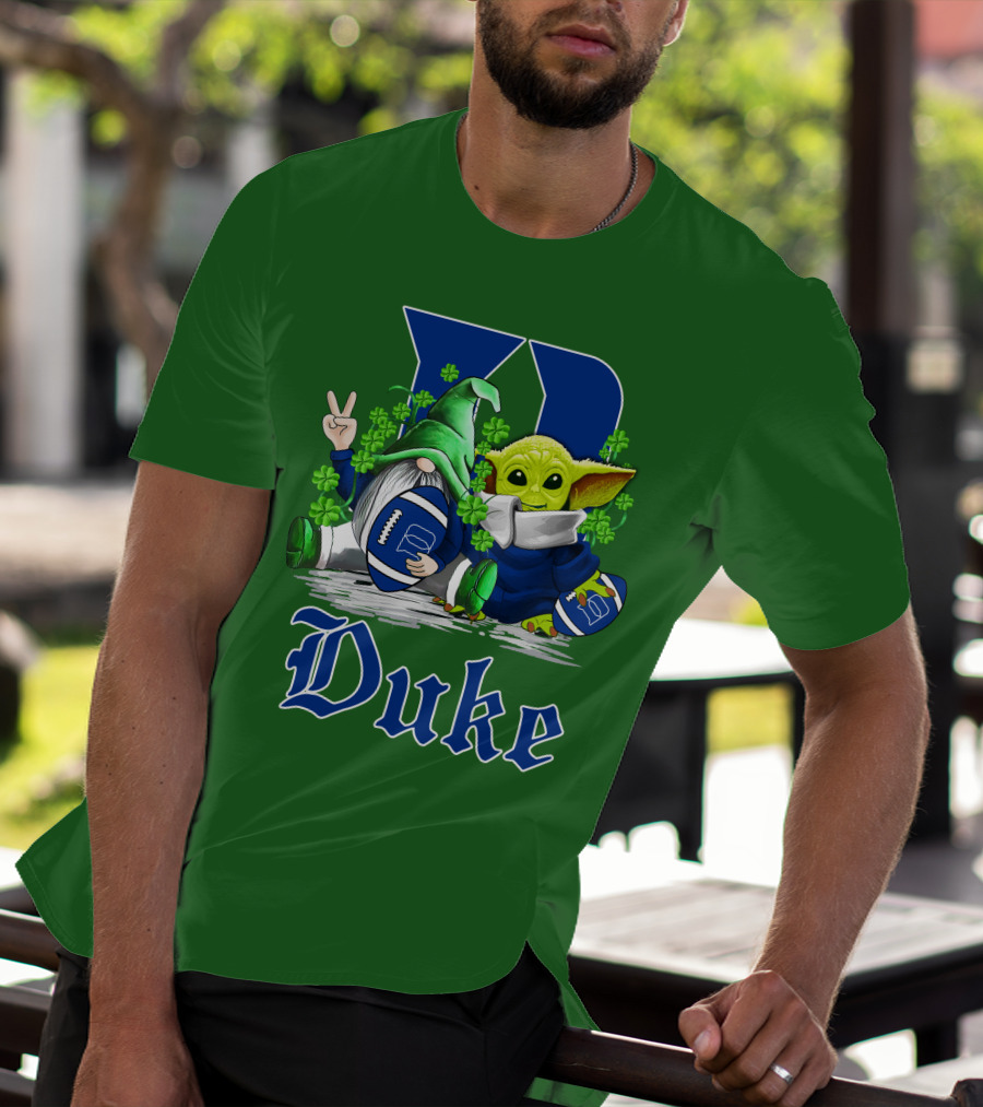 Duke Blue Devils Football St. Patrick's Day Gnome And Alien With Shamrocks T-Shirt