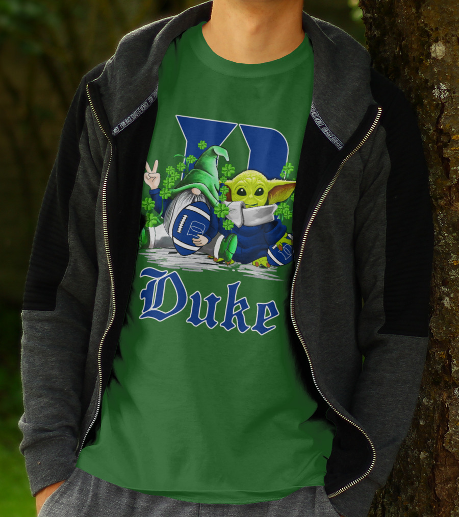 Duke Blue Devils Football St. Patrick's Day Gnome And Alien With Shamrocks T-Shirt