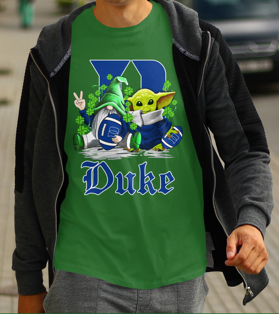 Duke Blue Devils Football St. Patrick's Day Gnome And Alien With Shamrocks T-Shirt