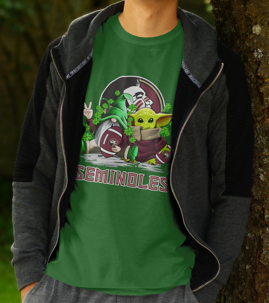 Florida State Seminoles Football Happy Patrick's Day Cute Green Baby Yoda Gnome T-Shirt
