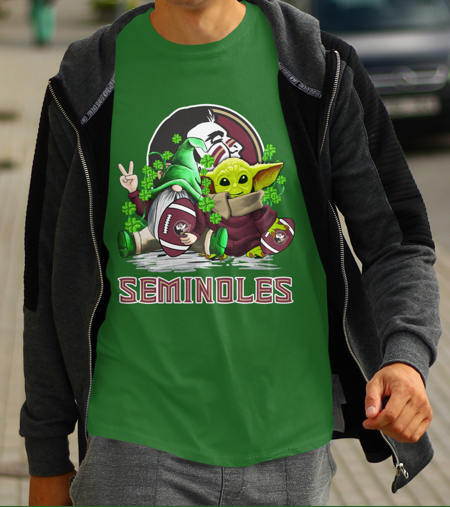 Florida State Seminoles Football Happy Patrick's Day Cute Green Baby Yoda Gnome T-Shirt