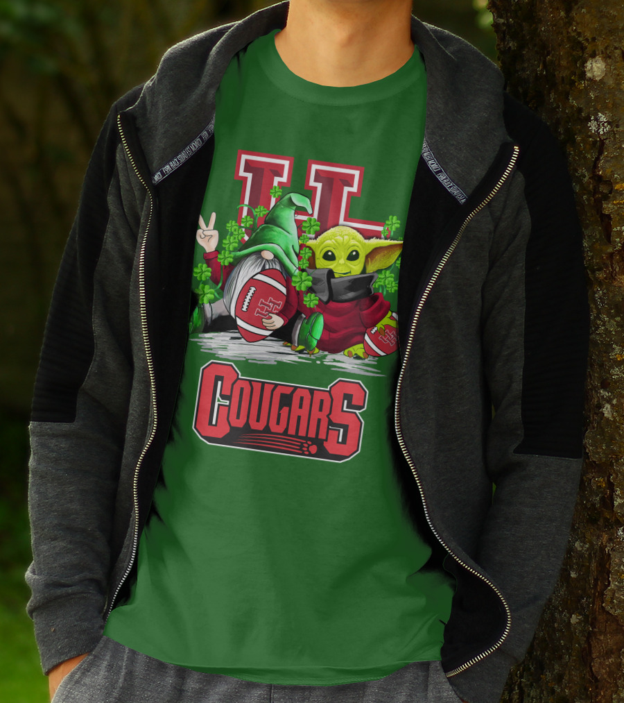Houston Cougars St. Patrick's Day Football With Gnome And Green Character T-Shirt