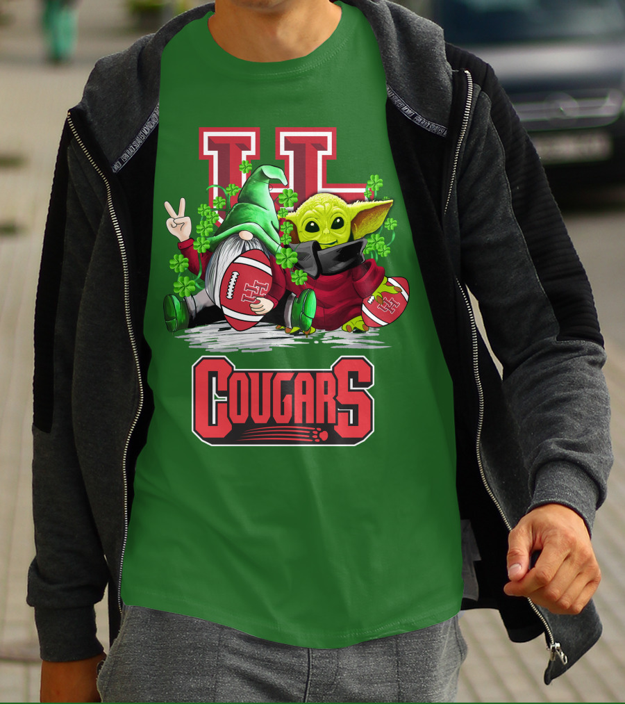 Houston Cougars St. Patrick's Day Football With Gnome And Green Character T-Shirt