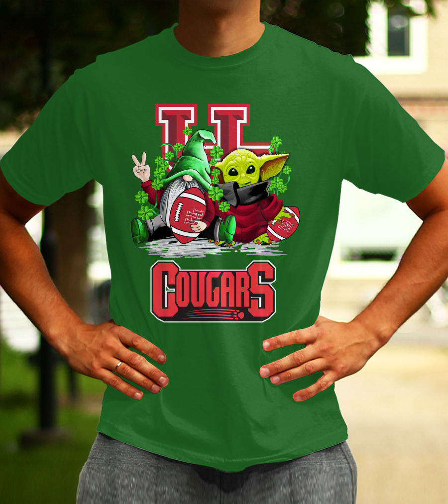 Houston Cougars St. Patrick's Day Football With Gnome And Green Character T-Shirt