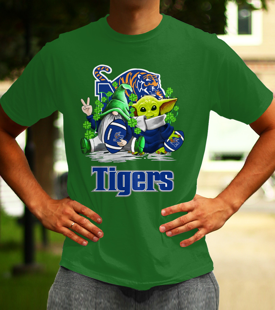 Memphis Tigers Football St. Patrick's Day Gnome And Child Icons T-Shirt