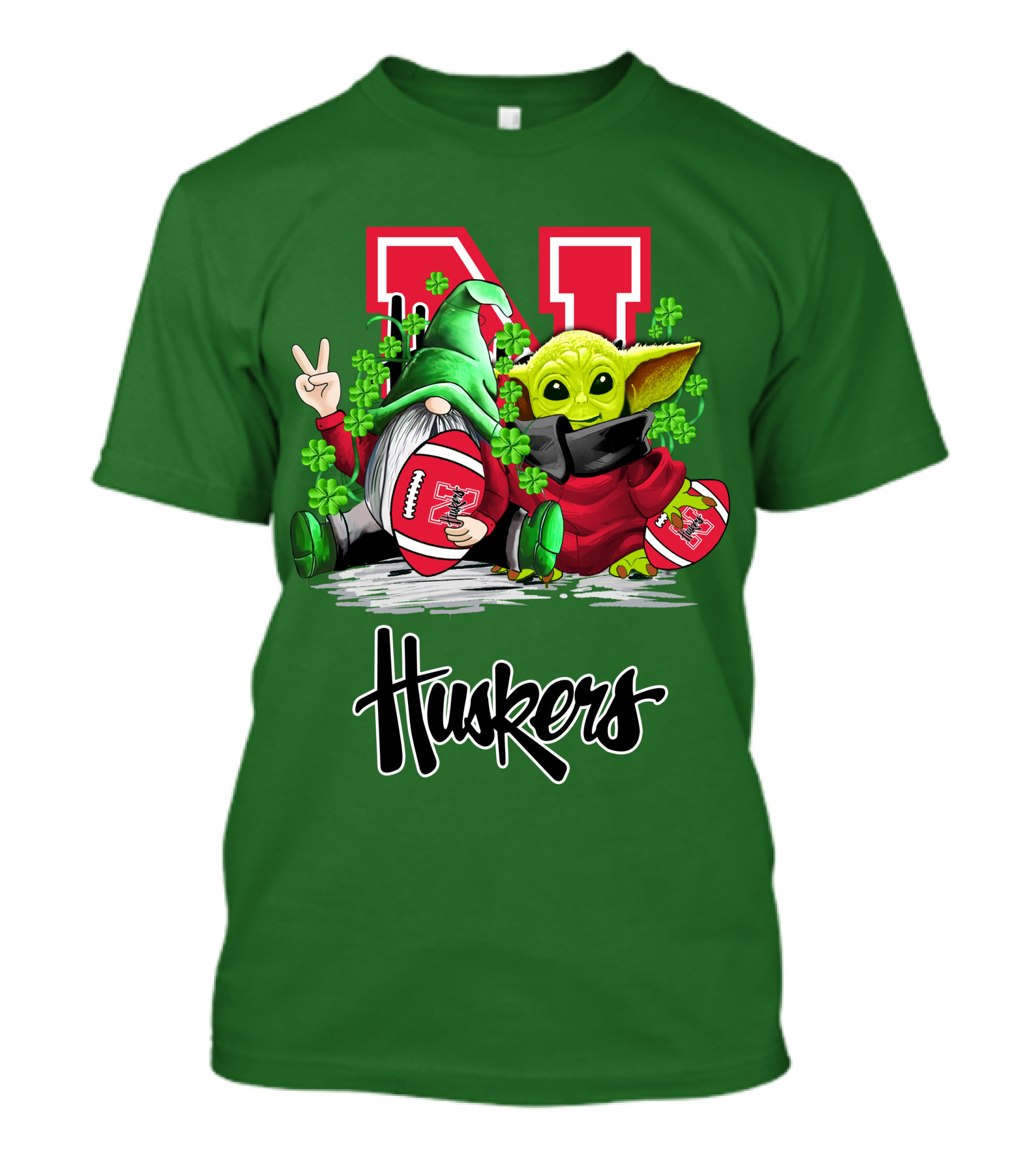 Huskers Nebraska Cornhuskers Football Saint Patrick's Day Green Character Football Image T-Shirt