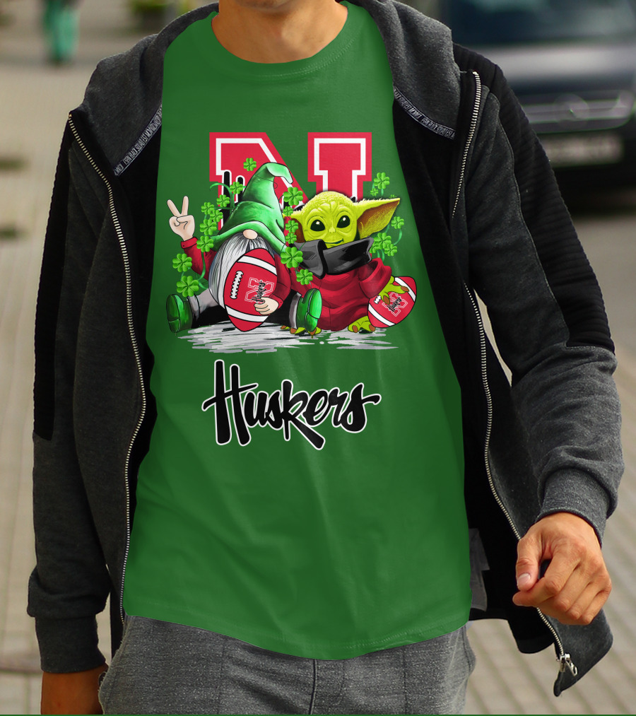 Huskers Nebraska Cornhuskers Football Saint Patrick's Day Green Character Football Image T-Shirt