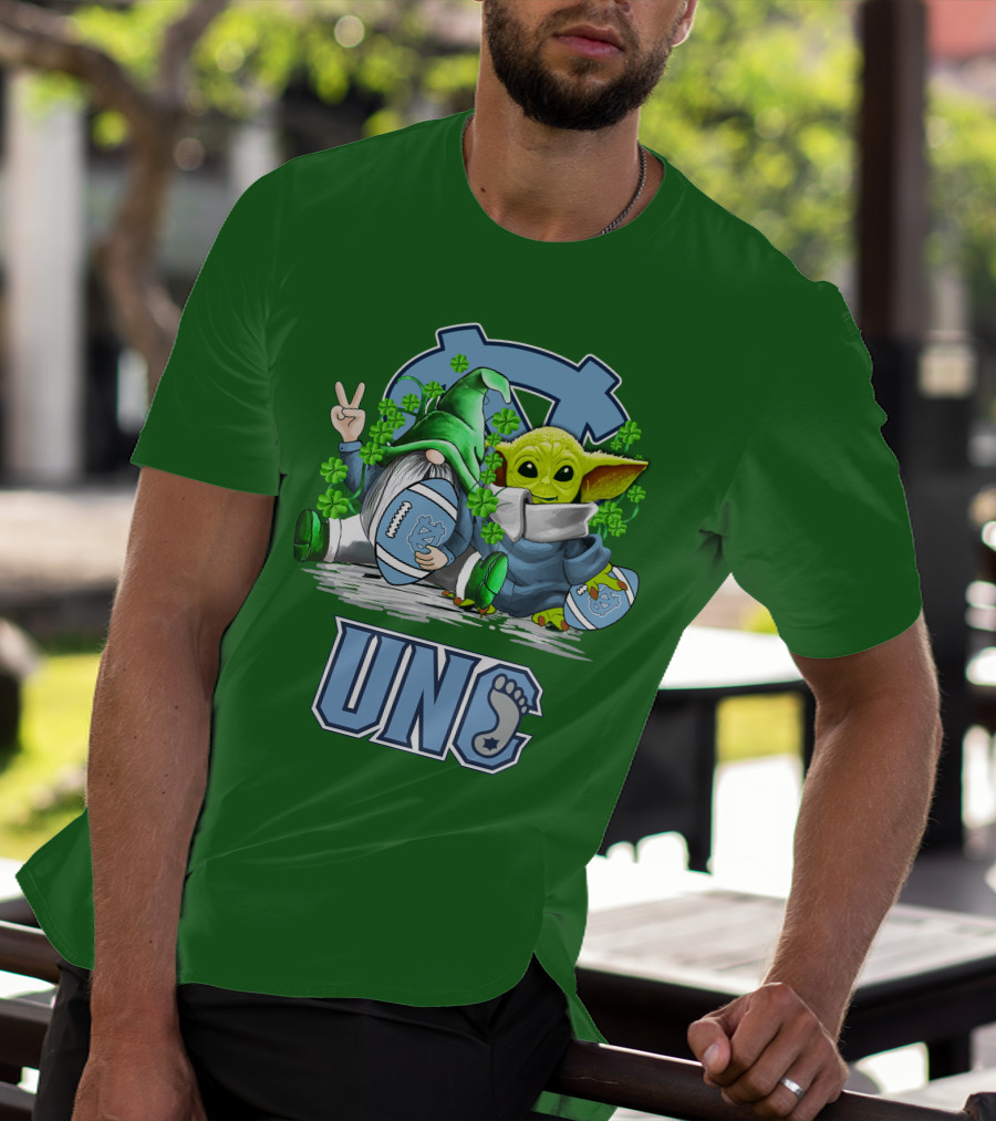 UNC Tar Heels St. Patrick's Day Football Yoda Gnome Clover T-Shirt