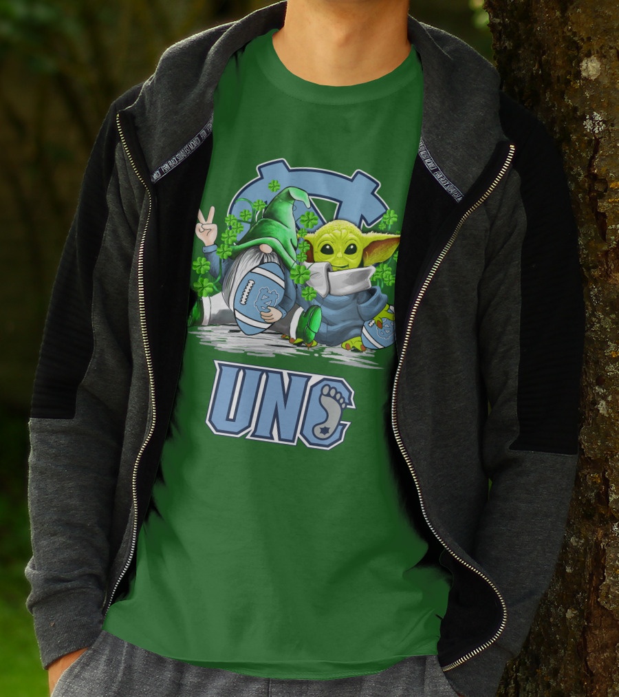 UNC Tar Heels St. Patrick's Day Football Yoda Gnome Clover T-Shirt