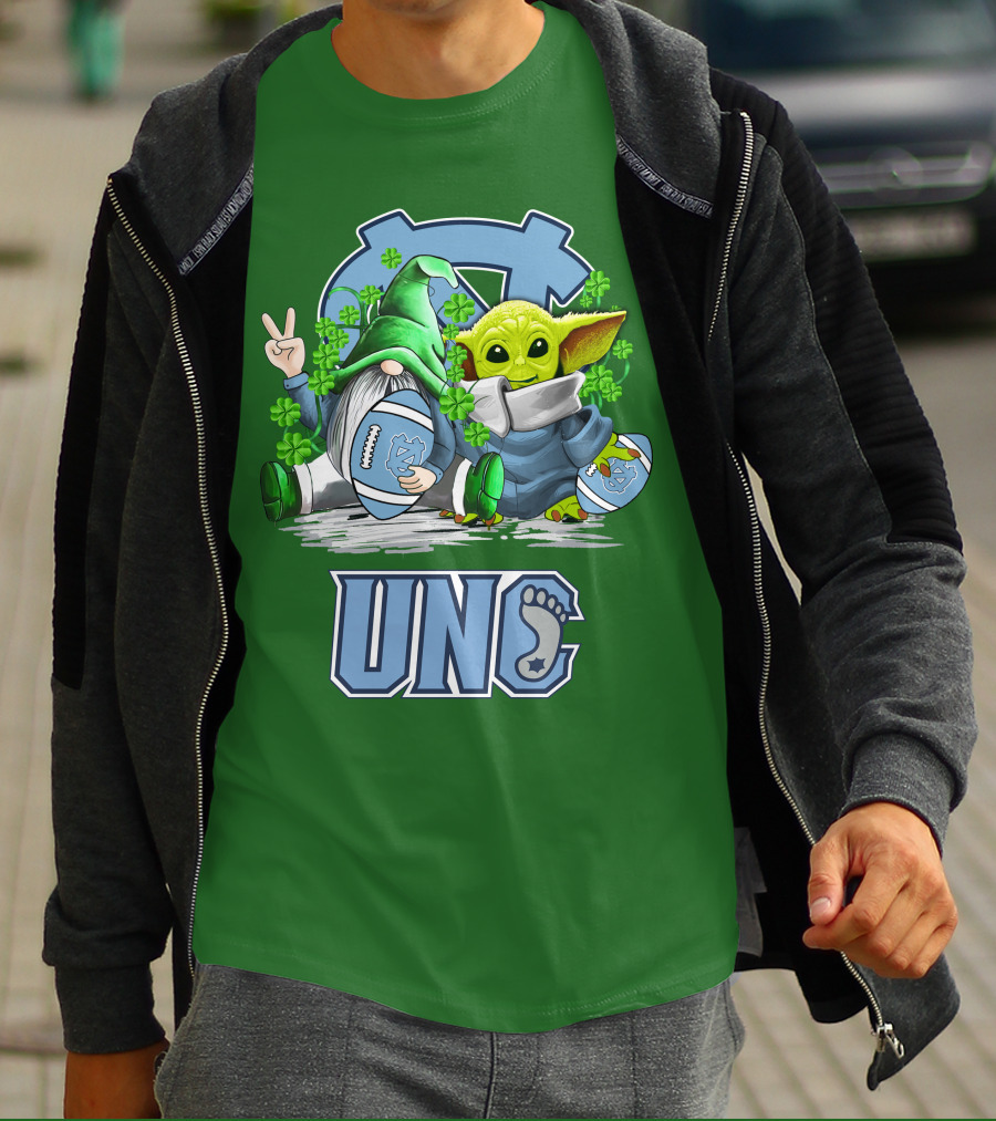 UNC Tar Heels St. Patrick's Day Football Yoda Gnome Clover T-Shirt