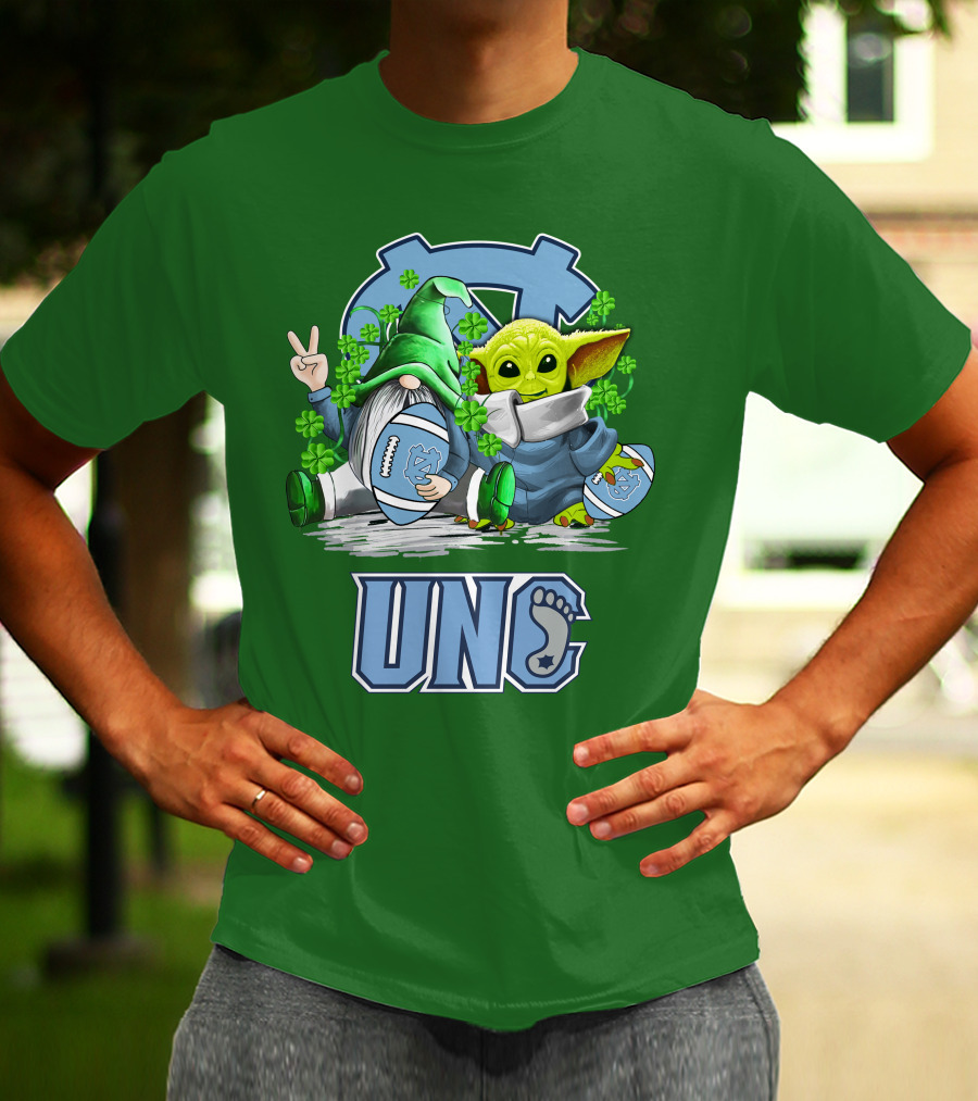 UNC Tar Heels St. Patrick's Day Football Yoda Gnome Clover T-Shirt