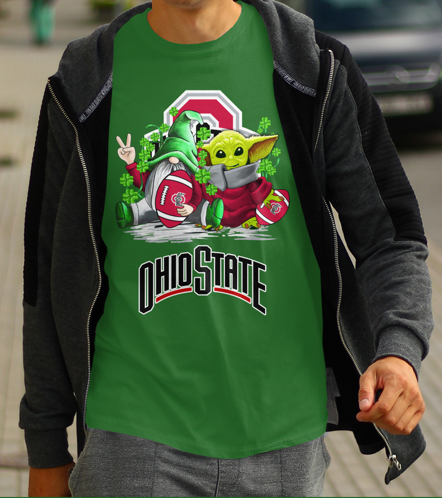 Ohio State Buckeyes Football St. Patrick’s Day Gnome And Yoda With Shamrocks T-Shirt