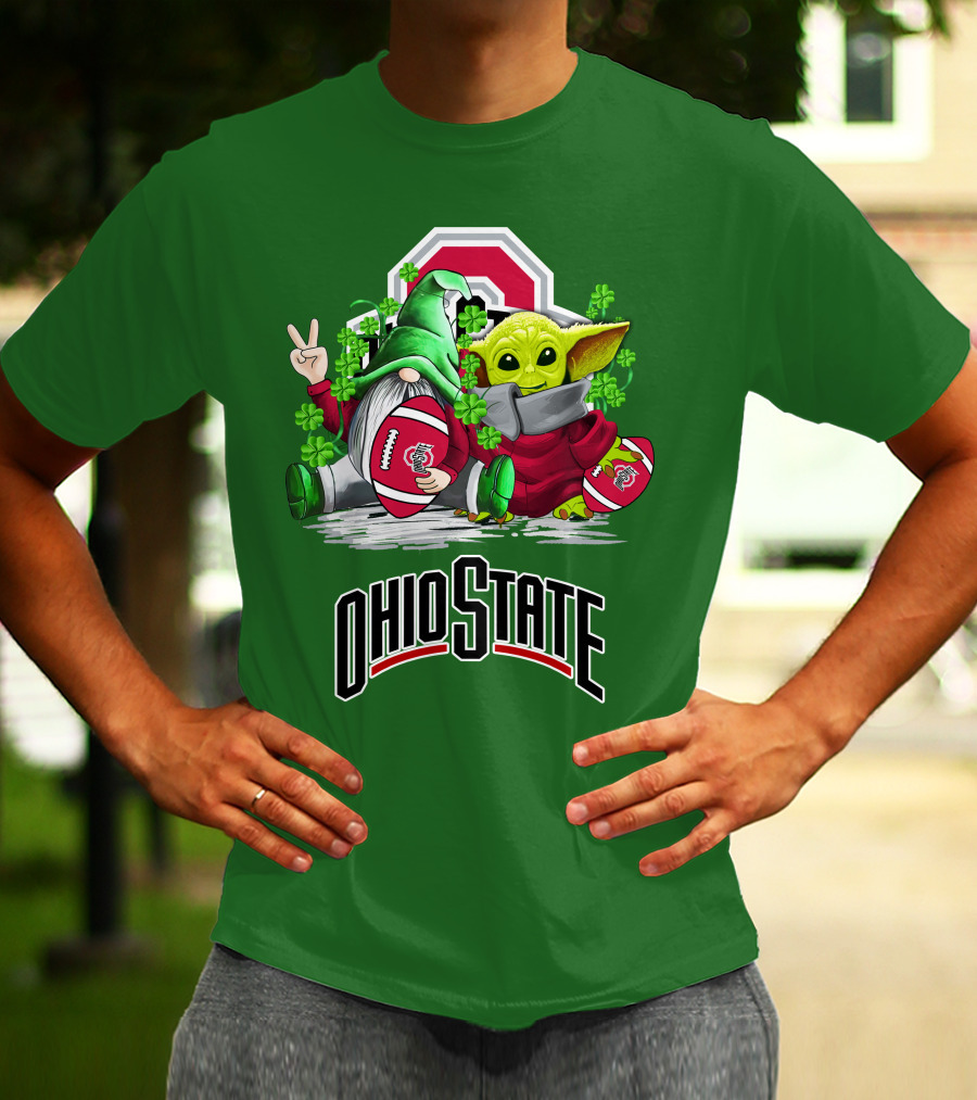 Ohio State Buckeyes Football St. Patrick’s Day Gnome And Yoda With Shamrocks T-Shirt