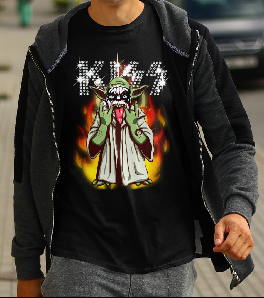 Yod1 Star Wars KISS Mashup With Flames T-Shirt
