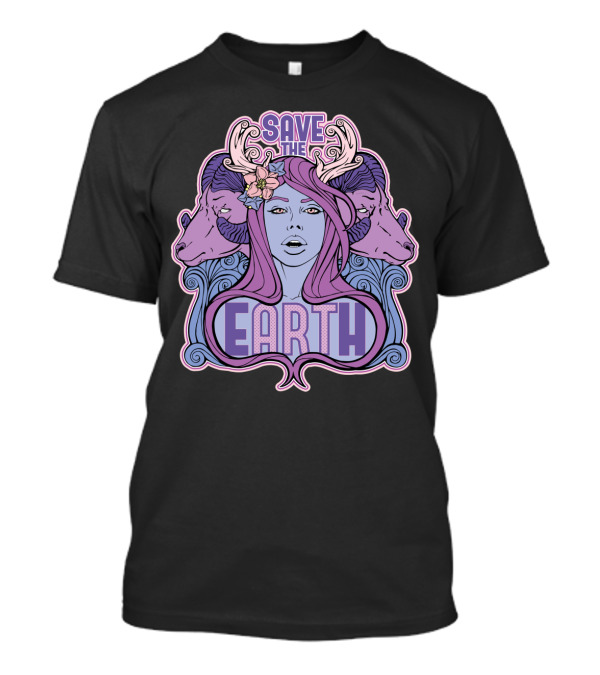 Save The Earth Mother Nature Variant With Floral Goddess Purple And Ram Elements T-Shirt