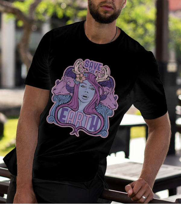 Save The Earth Mother Nature Variant With Floral Goddess Purple And Ram Elements T-Shirt