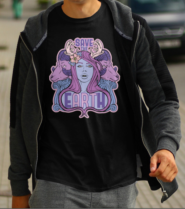 Save The Earth Mother Nature Variant With Floral Goddess Purple And Ram Elements T-Shirt