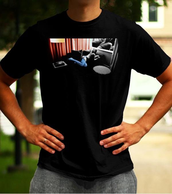 Retro Room Scene With Blue Stockings And Red Curtains T-Shirt
