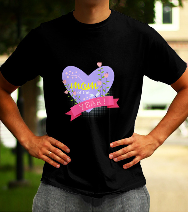 Mom Of The Year Lavender Heart With Pink Tulip Flowers T-Shirt