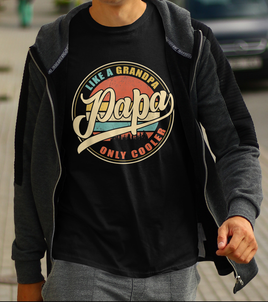 Papa Like A Grandpa Only Cooler Mens Vintage Retro T-Shirt