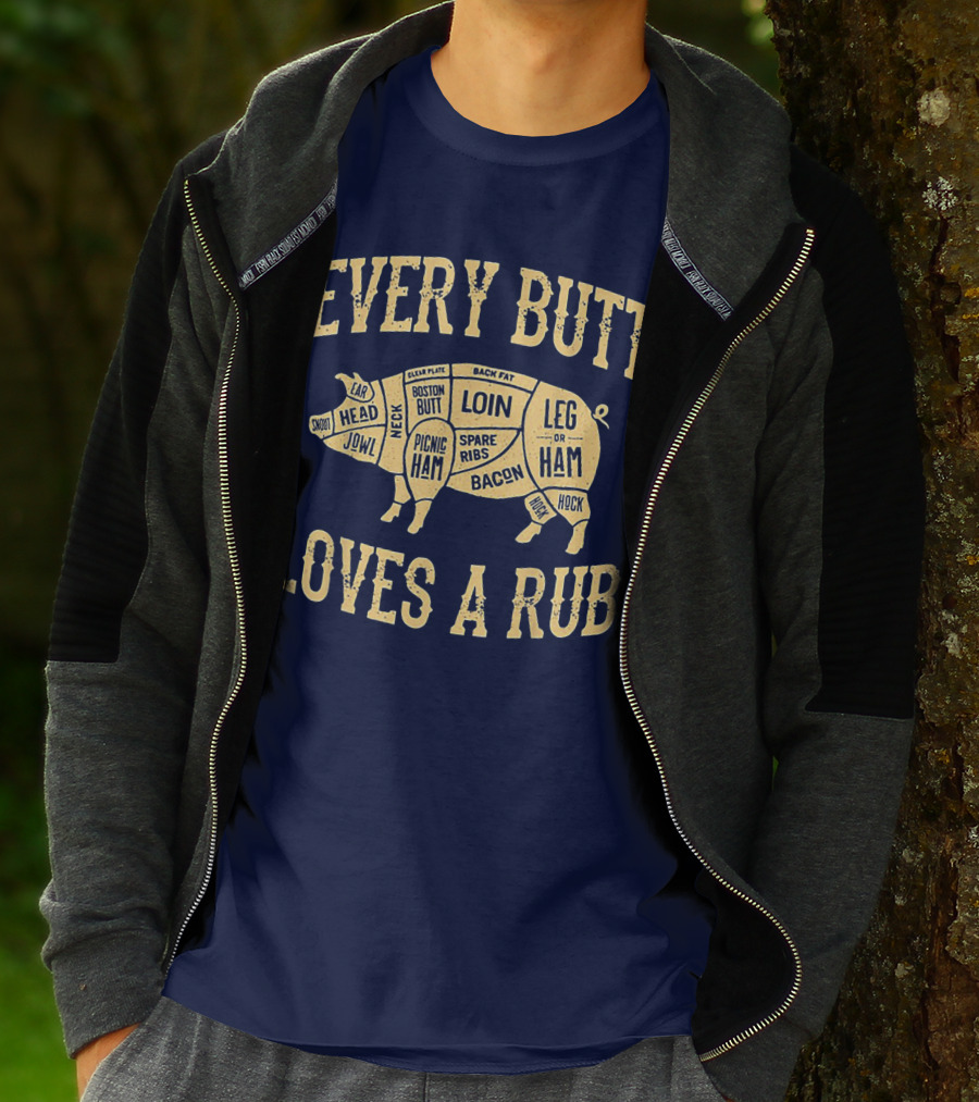 Every Butt Loves A Rub BBQ Pork Cut Diagram T-Shirt