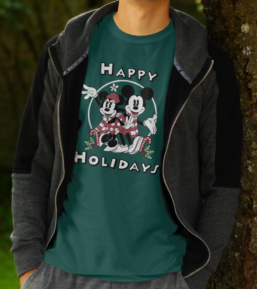Disney Mickey And Minnie Mouse Happy Holidays Christmas Cheer T-Shirt