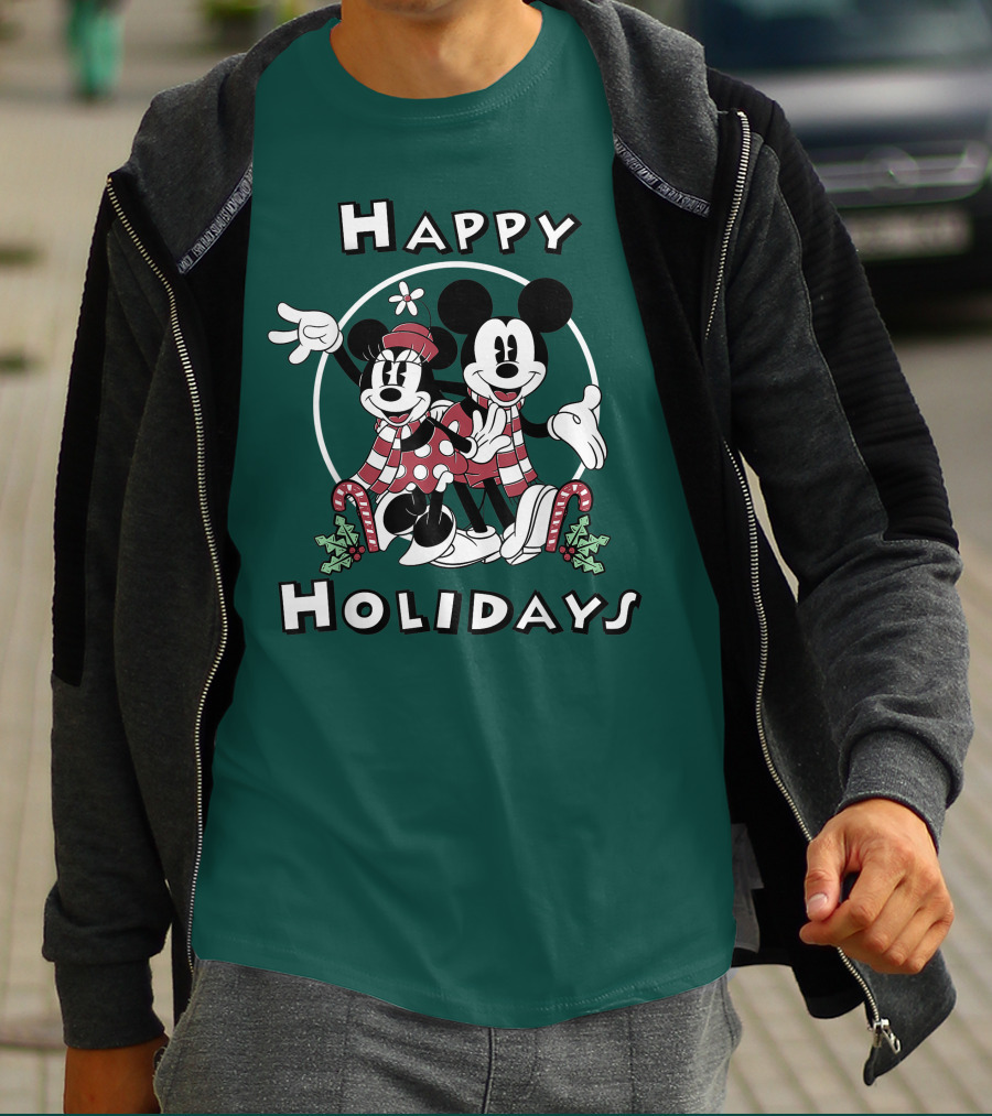 Disney Mickey And Minnie Mouse Happy Holidays Christmas Cheer T-Shirt