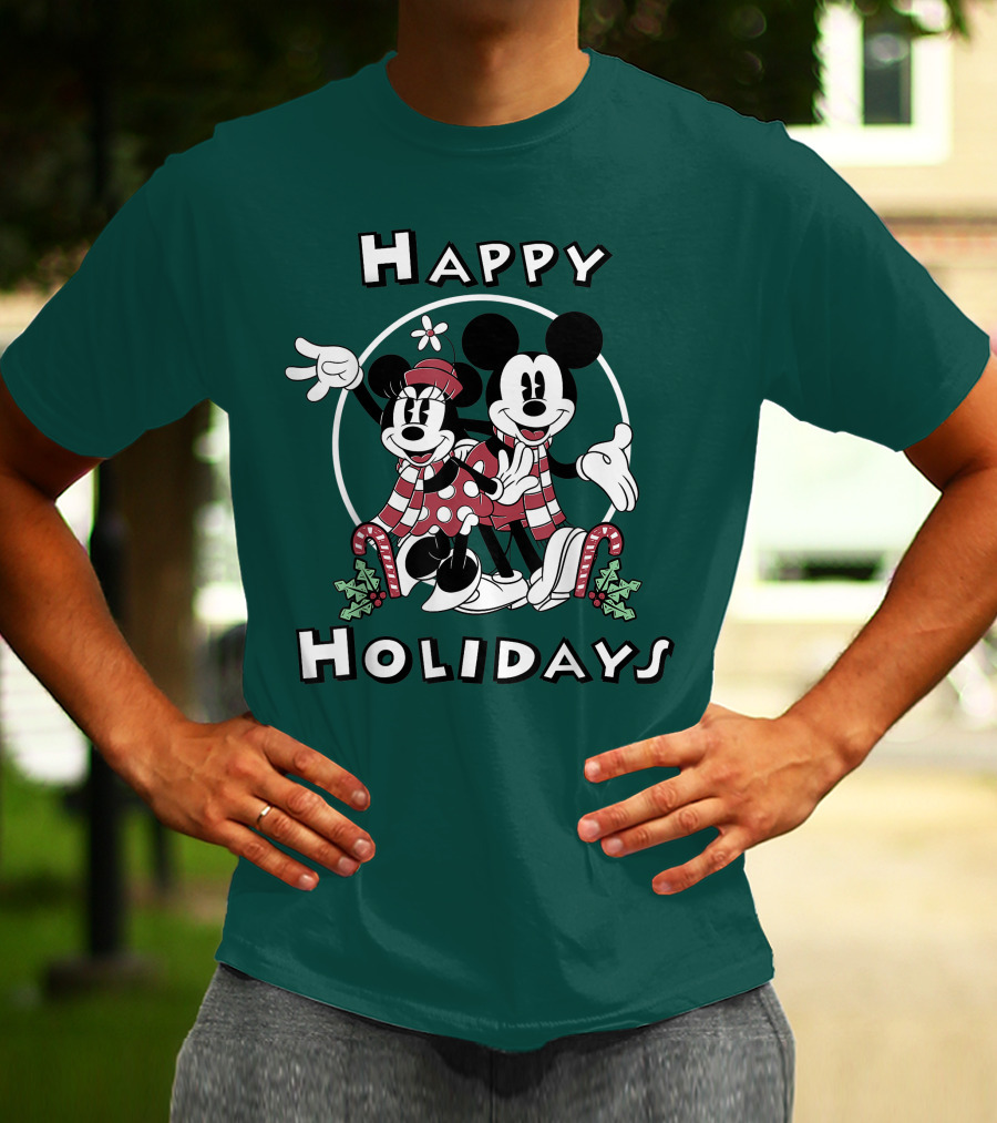 Disney Mickey And Minnie Mouse Happy Holidays Christmas Cheer T-Shirt