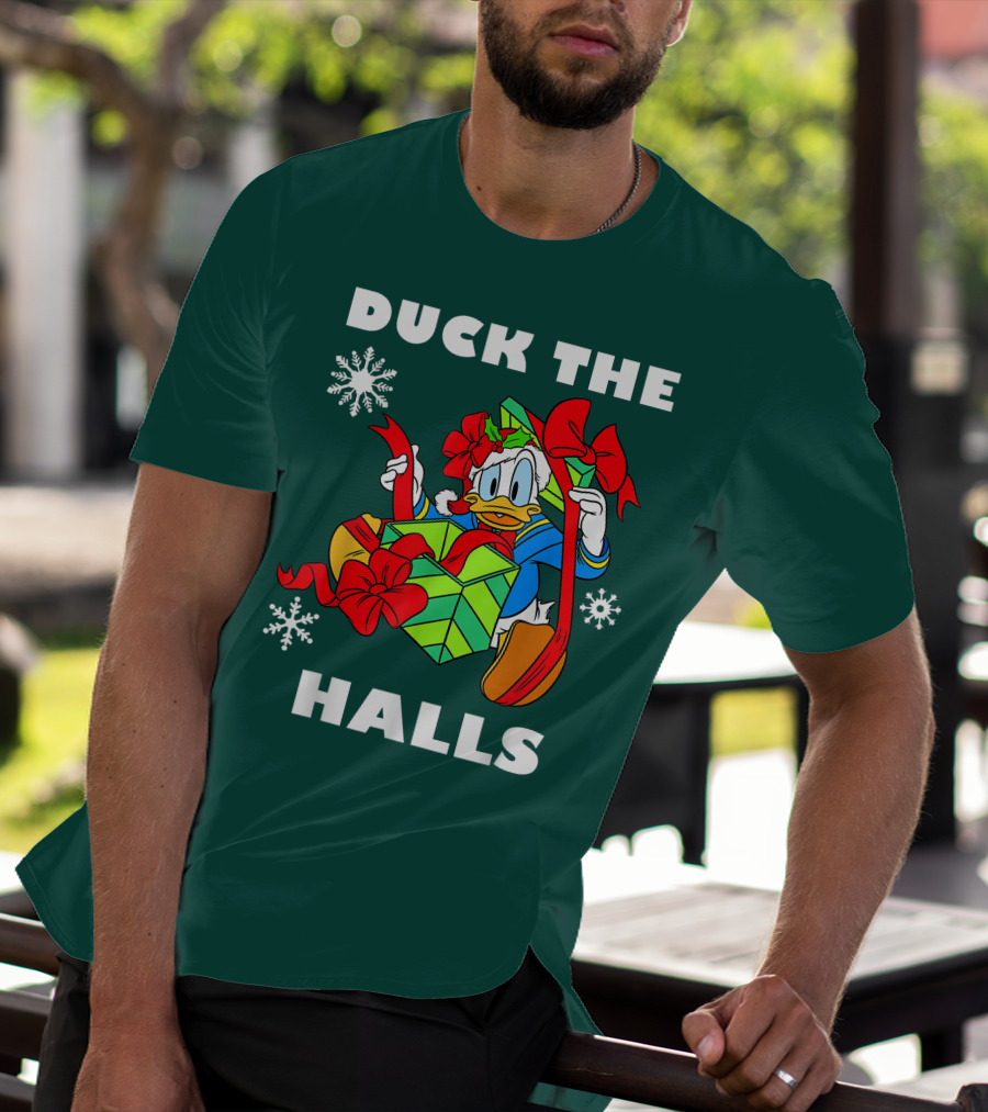 Disney Donald Duck The Halls Christmas Presents Snowflakes T-Shirt
