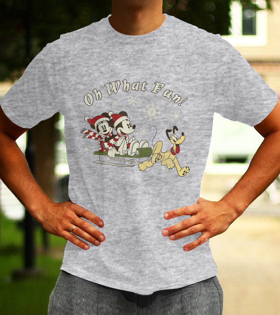 Oh What Fun Mickey Minnie Pluto Christmas Sled T-Shirt