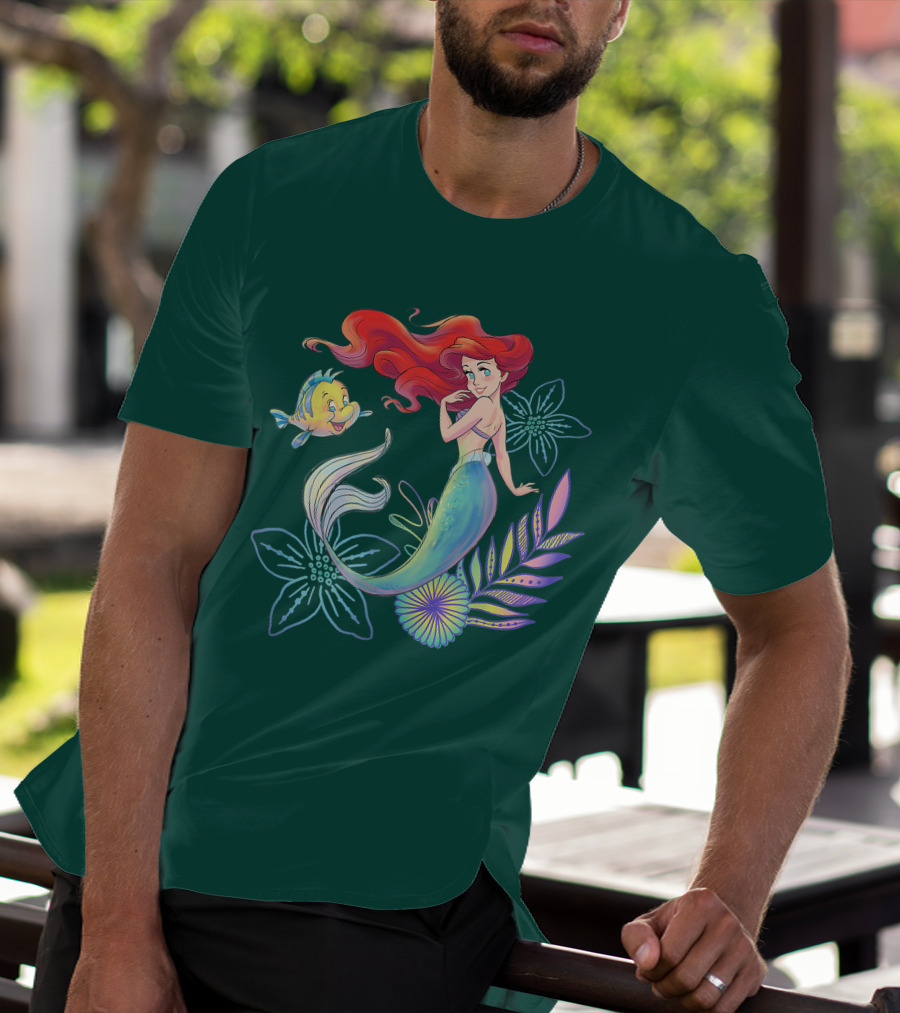 Disney The Little Mermaid Ariel Flounder Floral T-Shirt