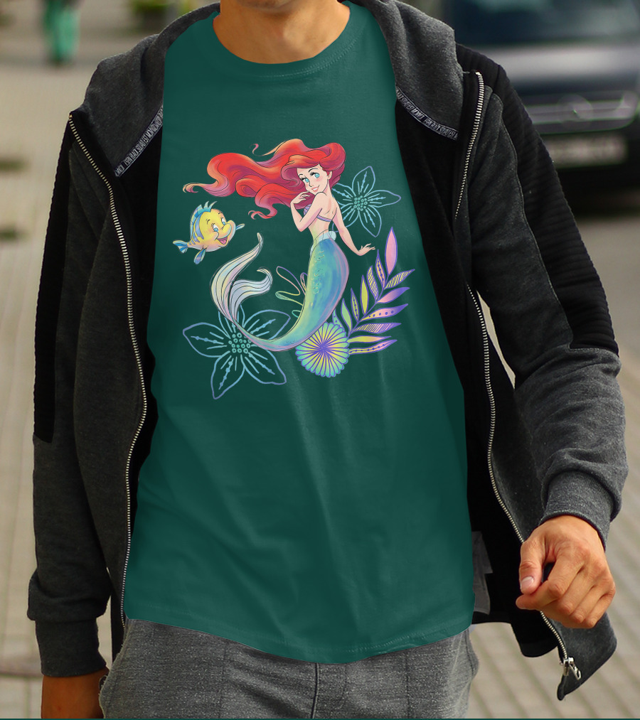 Disney The Little Mermaid Ariel Flounder Floral T-Shirt