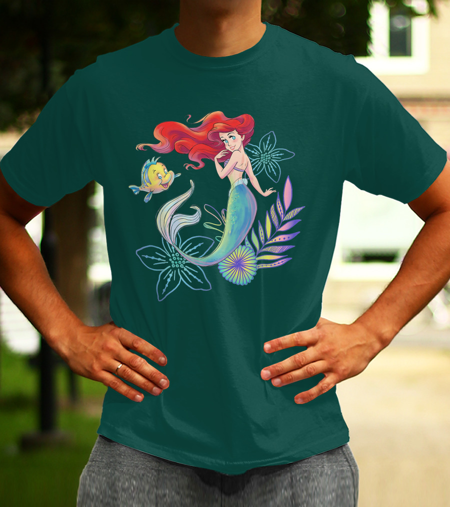 Disney The Little Mermaid Ariel Flounder Floral T-Shirt