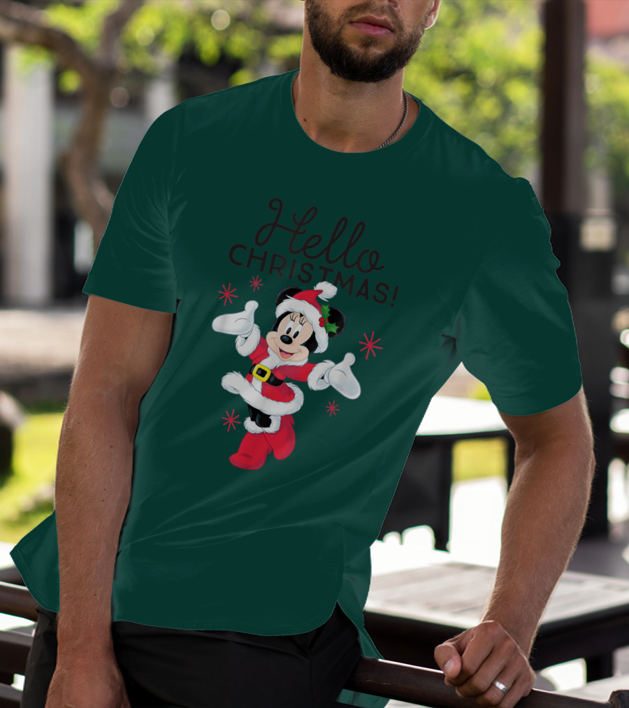 Disney Minnie Mouse Hello Christmas Holiday Santa T-Shirt