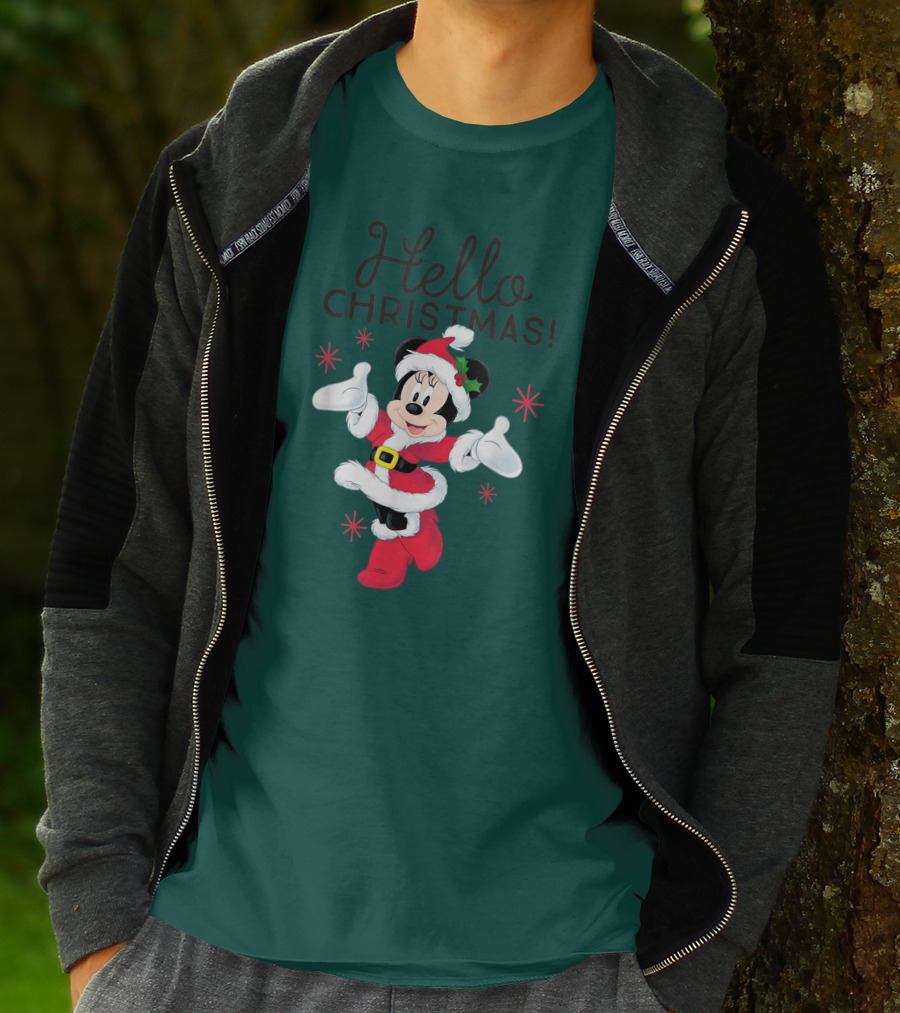 Disney Minnie Mouse Hello Christmas Holiday Santa T-Shirt