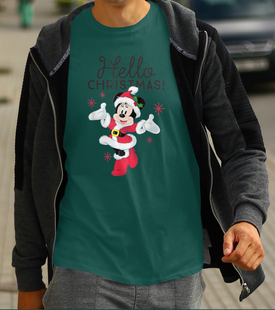 Disney Minnie Mouse Hello Christmas Holiday Santa T-Shirt