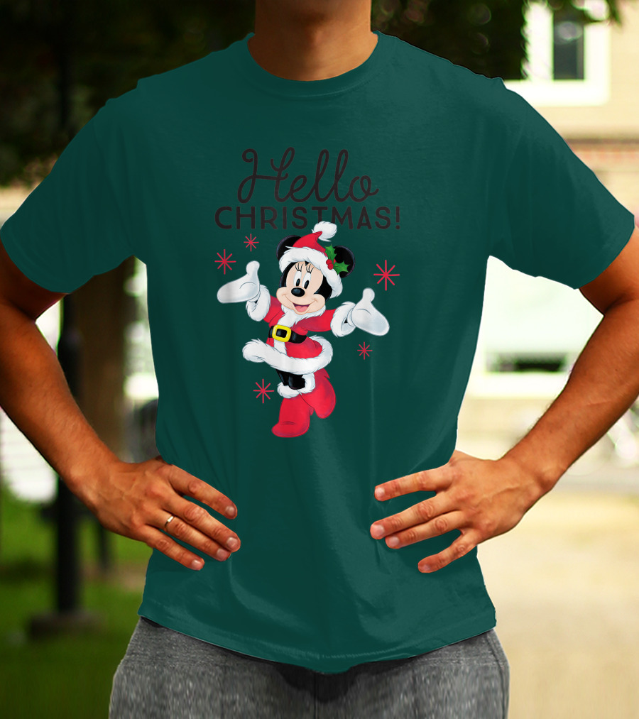 Disney Minnie Mouse Hello Christmas Holiday Santa T-Shirt
