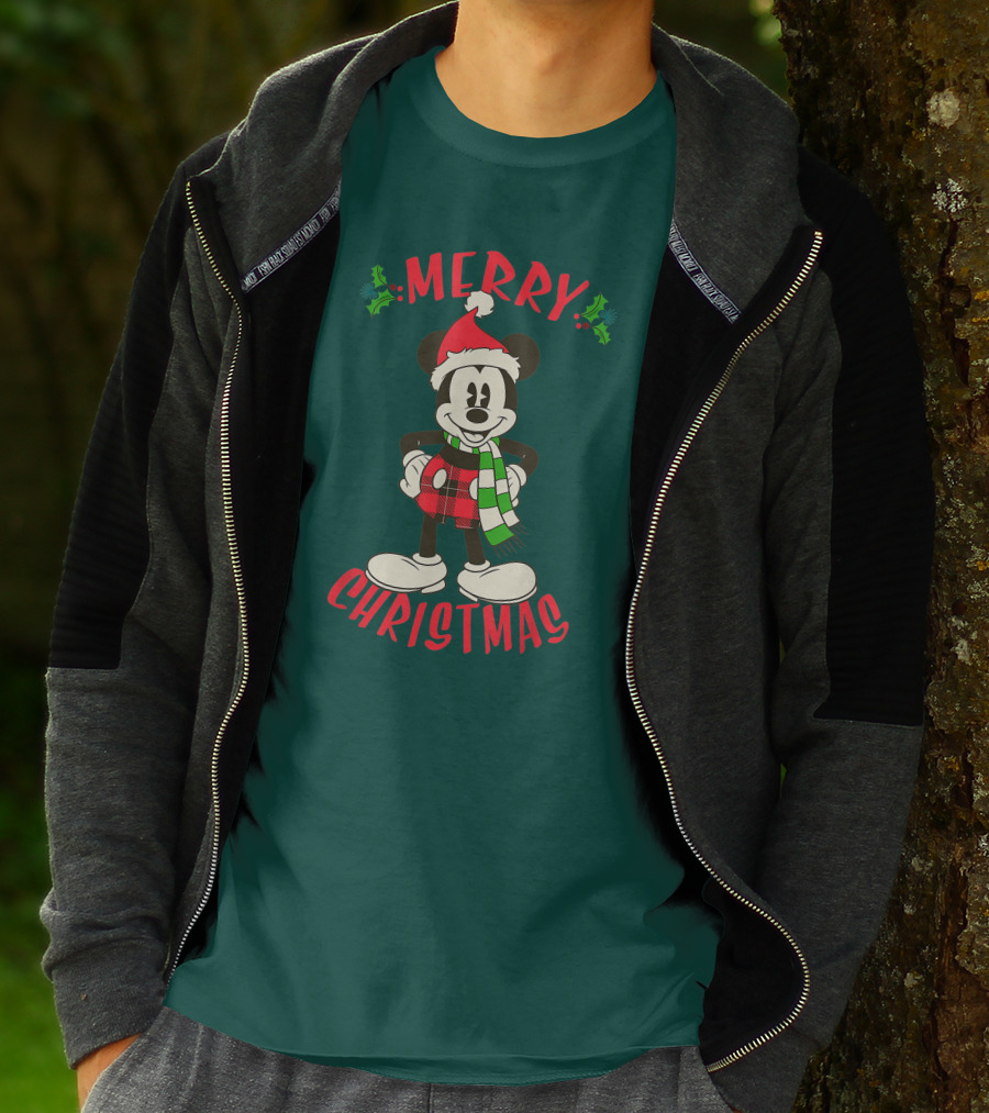 Disney Vintage Merry Christmas Mickey Mouse Holiday T-Shirt
