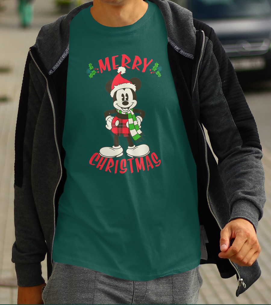 Disney Vintage Merry Christmas Mickey Mouse Holiday T-Shirt