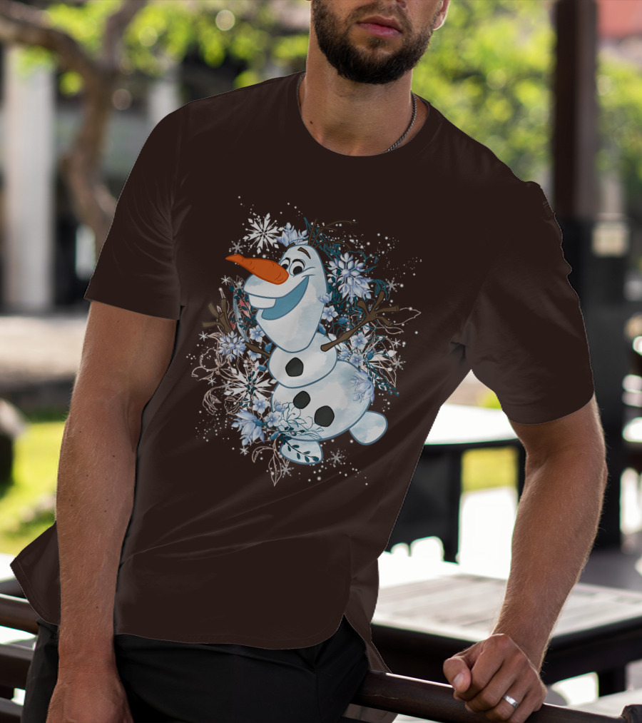Olaf Dancing Surrounded By Snowflakes And Flowers From Disney Frozen T-Shirt