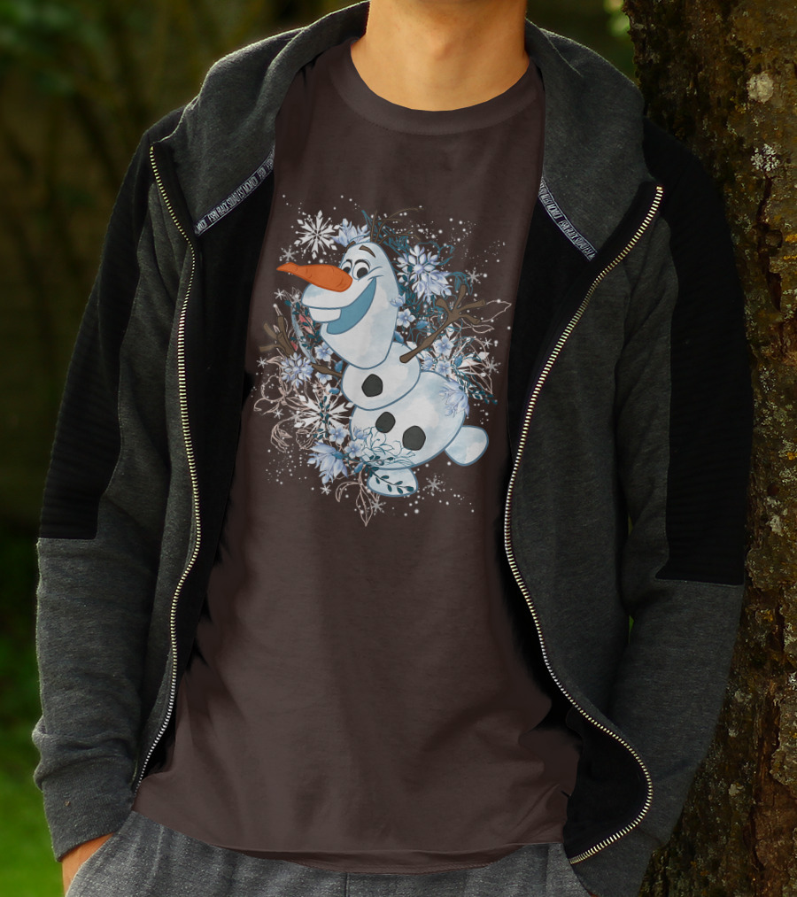 Olaf Dancing Surrounded By Snowflakes And Flowers From Disney Frozen T-Shirt