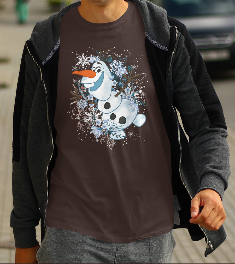 Olaf Dancing Surrounded By Snowflakes And Flowers From Disney Frozen T-Shirt