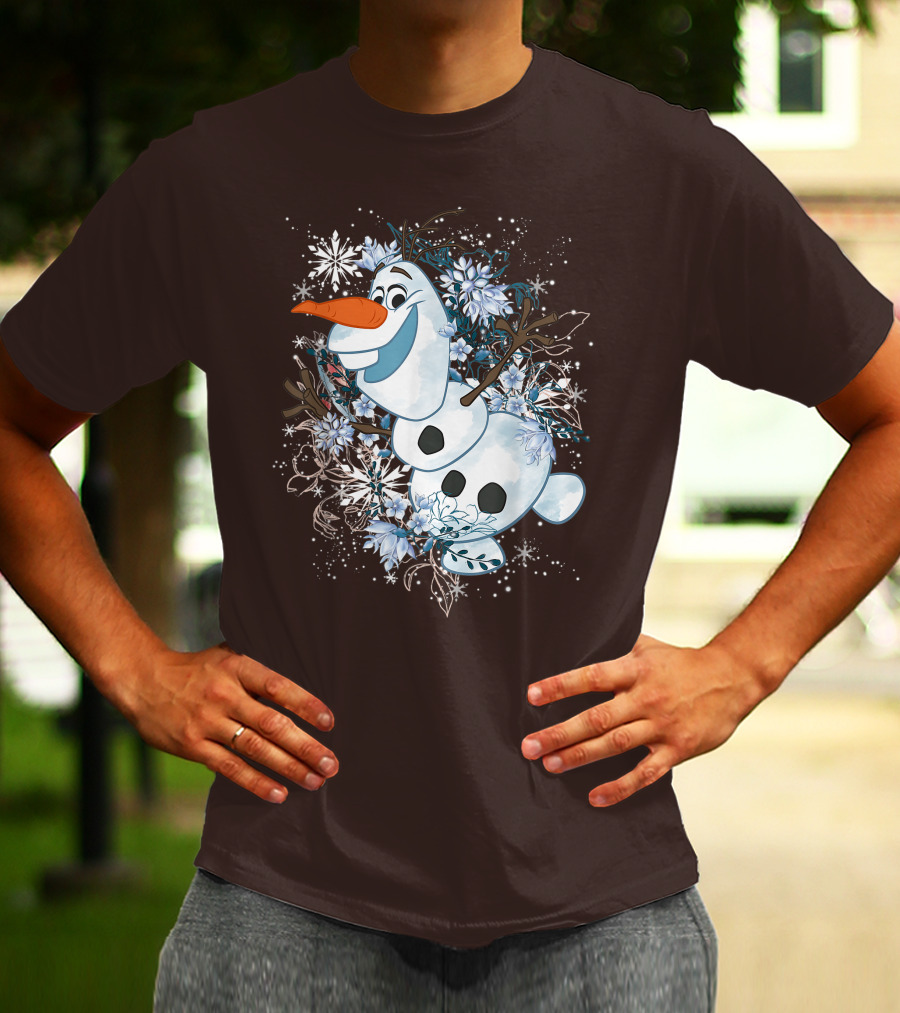 Olaf Dancing Surrounded By Snowflakes And Flowers From Disney Frozen T-Shirt