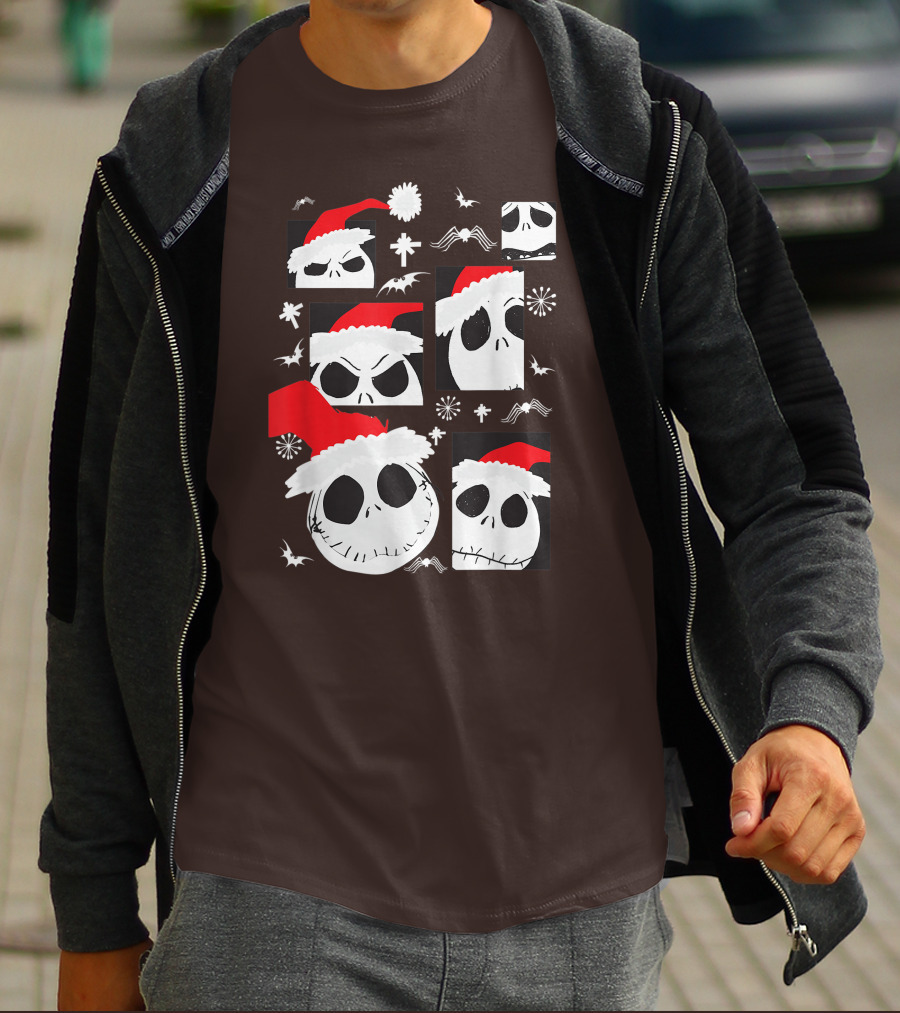 Nightmare Before Christmas Jack Skellington Faces Santa Hat Disney T-Shirt